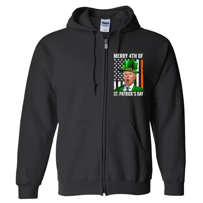 Funny Merry 4th Of St Patrick's Day Joe Biden Leprechaun Hat Full Zip Hoodie