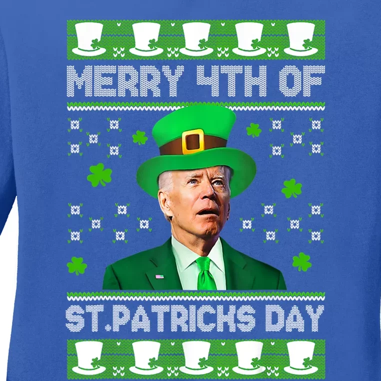 Funny Merry 4th Of St Patricks Day Joe Biden Leprechaun Hat Great Gift Ladies Long Sleeve Shirt