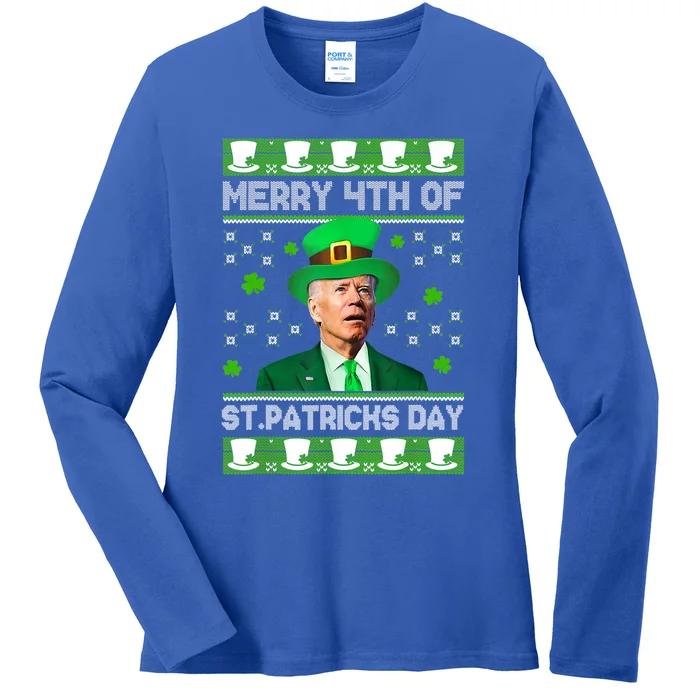 Funny Merry 4th Of St Patricks Day Joe Biden Leprechaun Hat Great Gift Ladies Long Sleeve Shirt