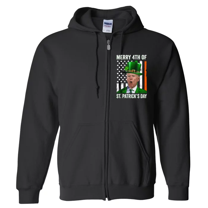 Funny Merry 4th Of St Patrick's Day Joe Biden Leprechaun Hat Full Zip Hoodie