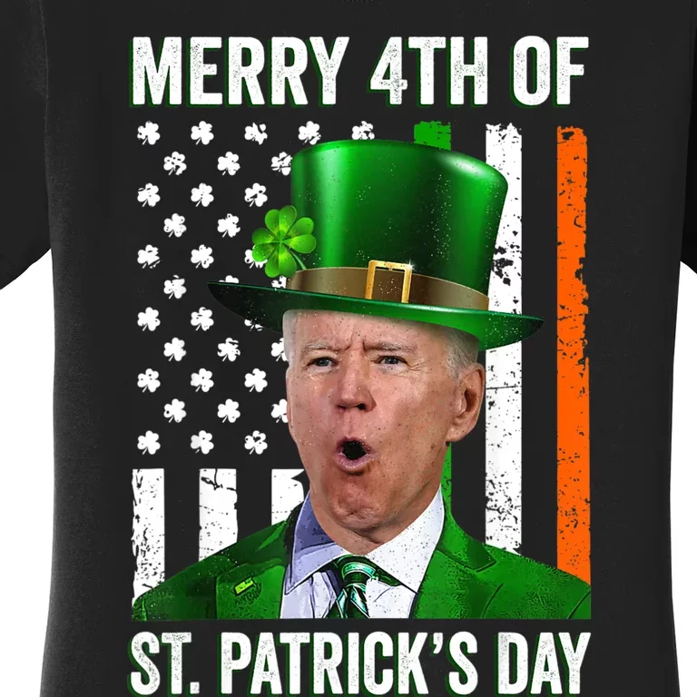 Funny Merry 4th Of St Patrick's Day Joe Biden Leprechaun Hat Women's T-Shirt