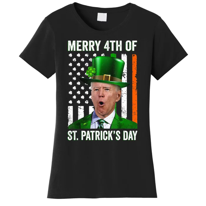 Funny Merry 4th Of St Patrick's Day Joe Biden Leprechaun Hat Women's T-Shirt