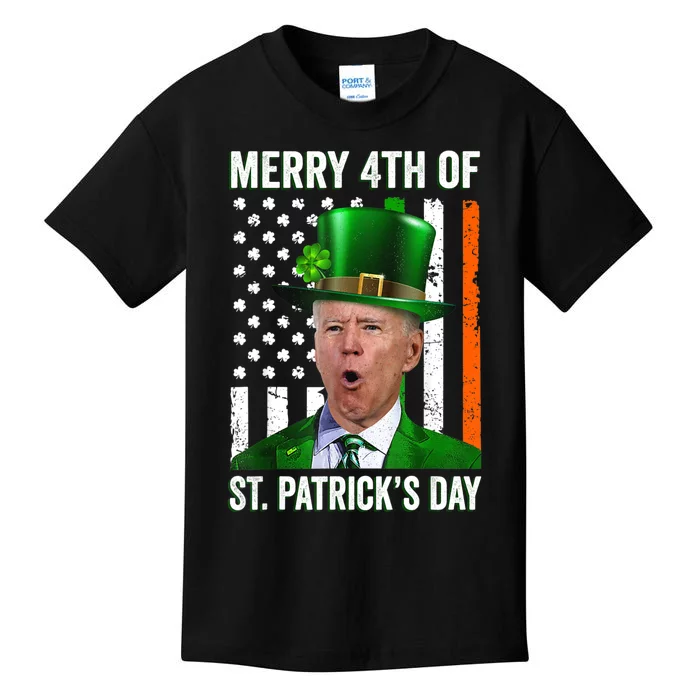 Funny Merry 4th Of St Patrick's Day Joe Biden Leprechaun Hat Kids T-Shirt