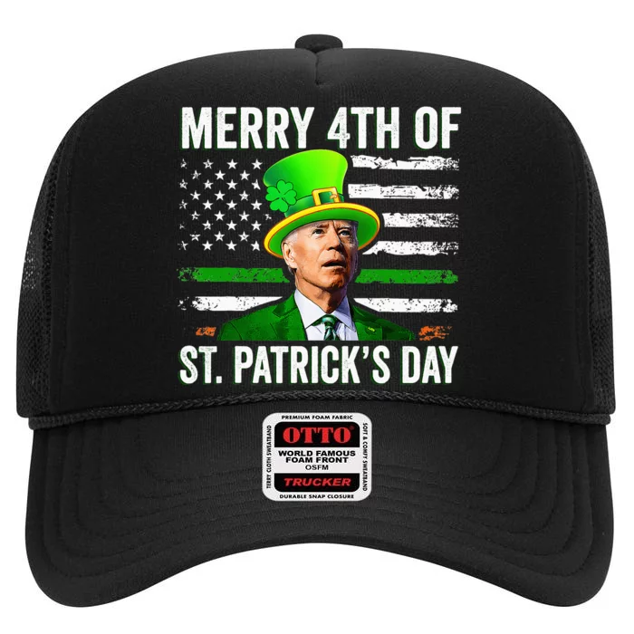 Funny Merry 4th Of St Patrick's Day Joe Biden Leprechaun Hat High Crown Mesh Trucker Hat