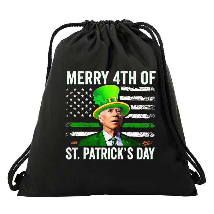 Funny Merry 4th Of St Patrick's Day Joe Biden Leprechaun Hat Drawstring Bag