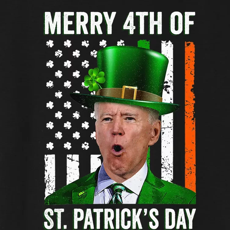 Funny Merry 4th Of St Patrick's Day Joe Biden Leprechaun Hat Women's Crop Top Tee