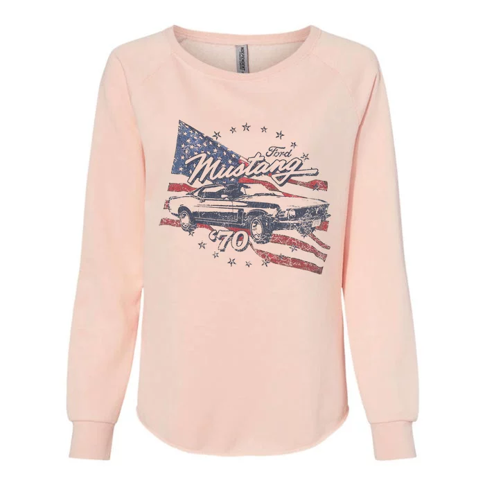 F.O.R.D Mustang 70 American Flag Womens California Wash Sweatshirt