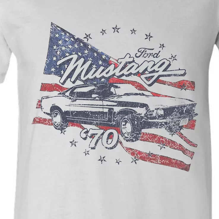 F.O.R.D Mustang 70 American Flag V-Neck T-Shirt