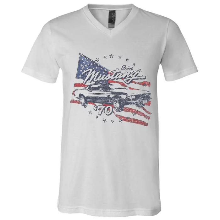 F.O.R.D Mustang 70 American Flag V-Neck T-Shirt