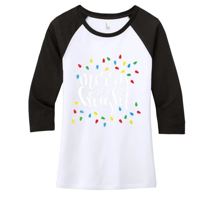 Funny Merry And Bright Christmas Lights Xmas Holiday Short Sleeve Women's Tri-Blend 3/4-Sleeve Raglan Shirt