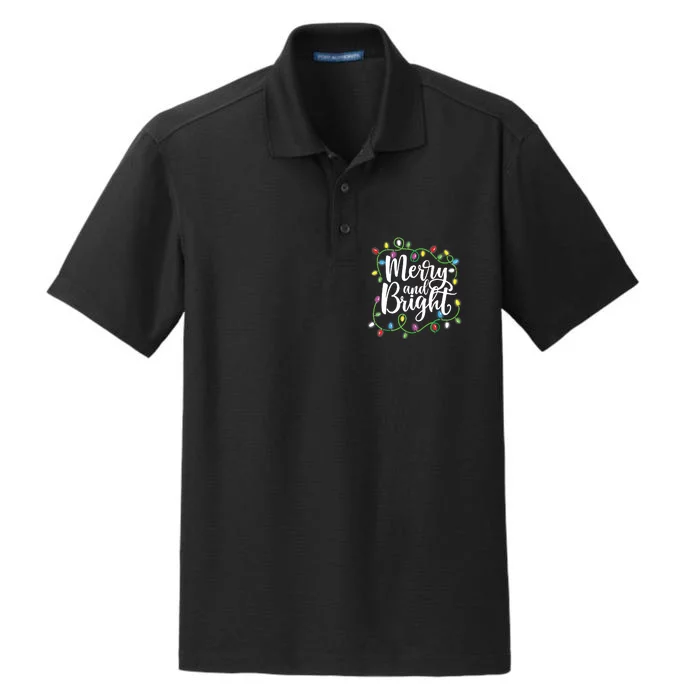 Funny Merry And Bright Christmas Lights Xmas Holiday Short Sleeve Dry Zone Grid Performance Polo