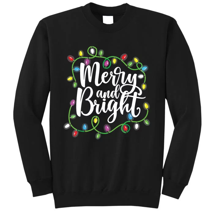 Funny Merry And Bright Christmas Lights Xmas Holiday Short Sleeve Tall Sweatshirt