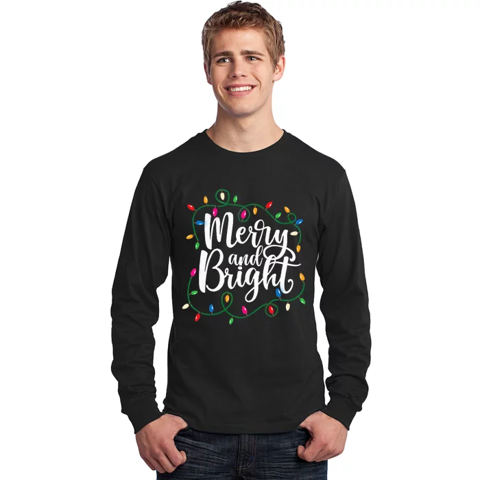 Funny Merry and Bright Christmas Lights Xmas Holiday Long Sleeve Shirt