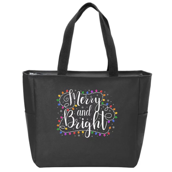 Funny Merry and Bright Christmas Lights Xmas Holiday Zip Tote Bag