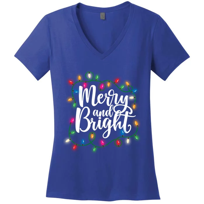 Funny Merry And Bright Christmas Lights Xmas Holiday Gift Women's V-Neck T-Shirt