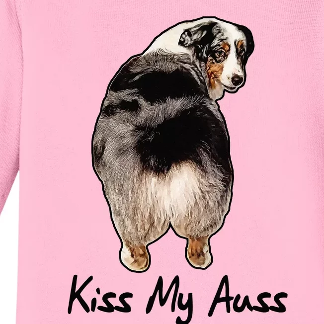 Funny Miniature Australian Shepherd Kiss My Auss Mini Aussie Baby Long Sleeve Bodysuit