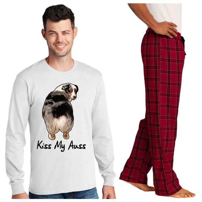 Funny Miniature Australian Shepherd Kiss My Auss Mini Aussie Long Sleeve Pajama Set