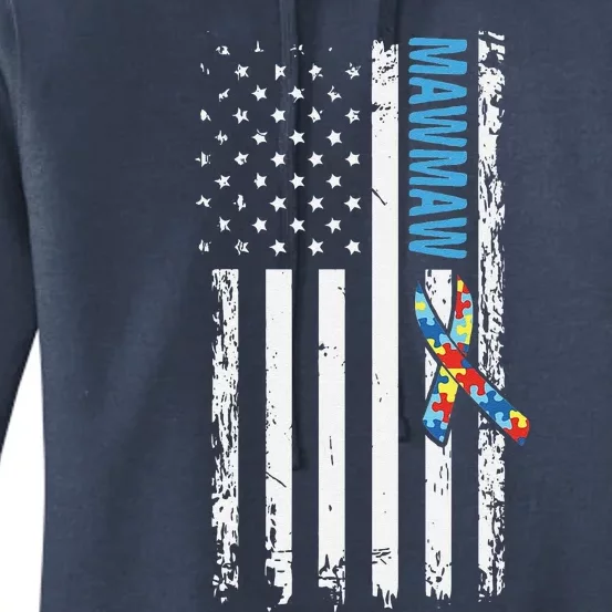 For Mawmaw Autism Awareness American Flag Women's Pullover Hoodie