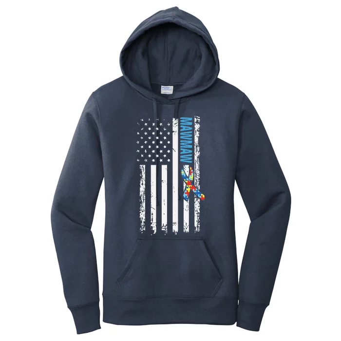 For Mawmaw Autism Awareness American Flag Women's Pullover Hoodie