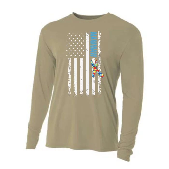 For Mawmaw Autism Awareness American Flag Cooling Performance Long Sleeve Crew