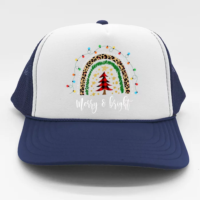 Funny Merry And Bright Christmas Boho Rainbow Lights Holiday Trucker Hat