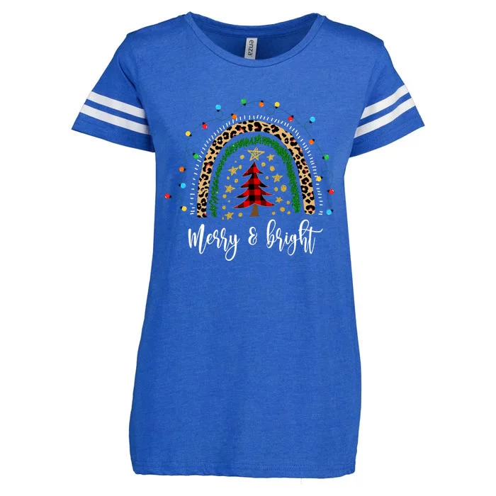 Funny Merry And Bright Christmas Boho Rainbow Lights Holiday Enza Ladies Jersey Football T-Shirt