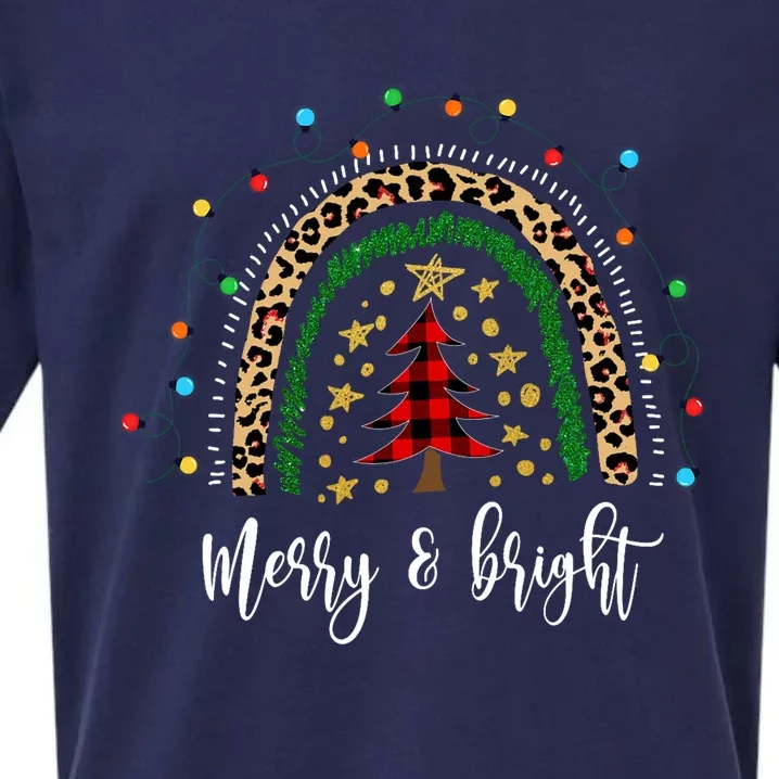 Funny Merry And Bright Christmas Boho Rainbow Lights Holiday Sueded Cloud Jersey T-Shirt