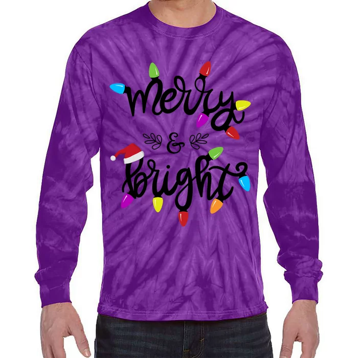 Funny Merry And Bright Christmas Lights Gift Tie-Dye Long Sleeve Shirt