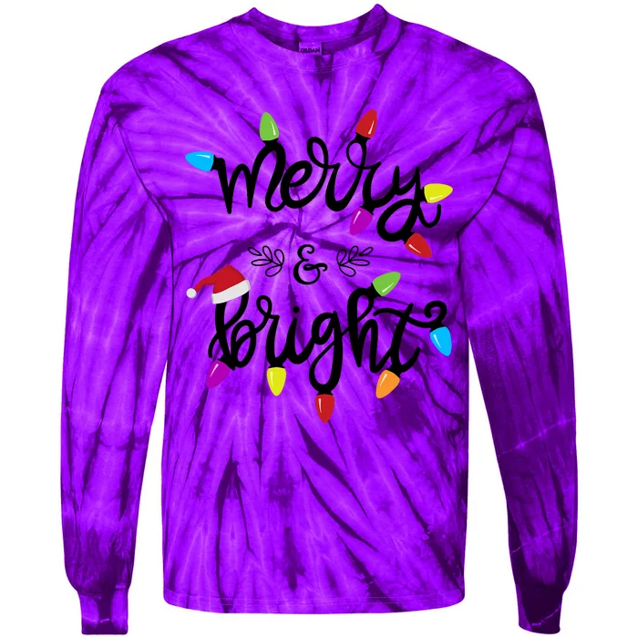 Funny Merry And Bright Christmas Lights Gift Tie-Dye Long Sleeve Shirt