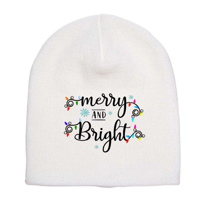 Funny Merry And Bright Christmas Lights Short Acrylic Beanie