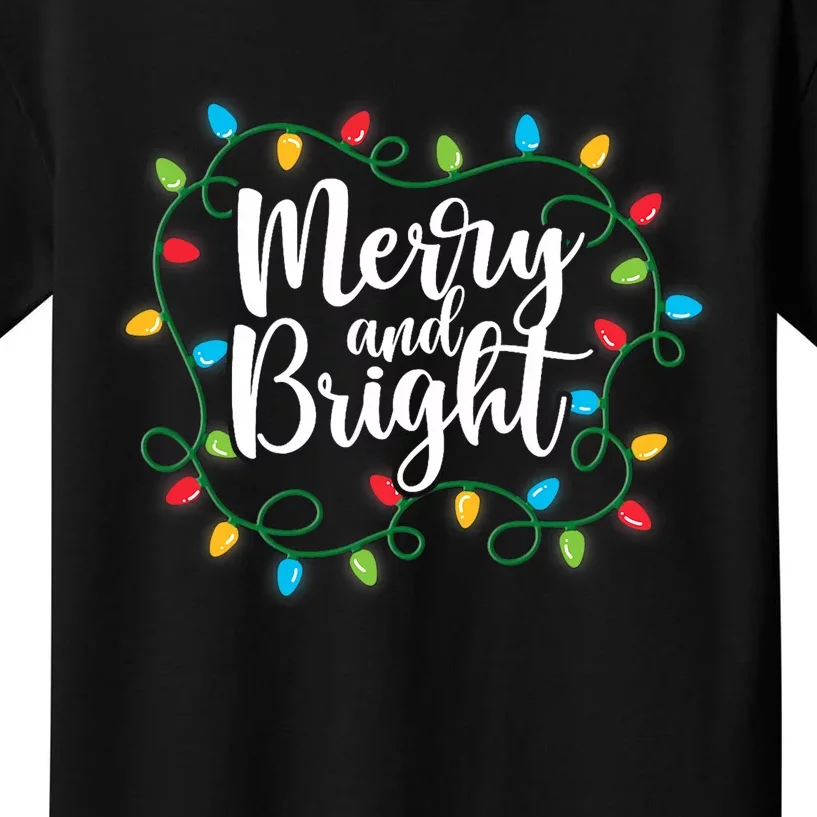 Funny Merry And Bright Christmas Lights Xmas Holiday Pajamas Kids T-Shirt