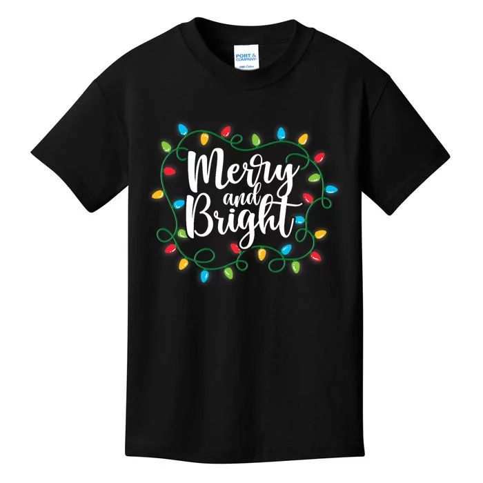 Funny Merry And Bright Christmas Lights Xmas Holiday Pajamas Kids T-Shirt