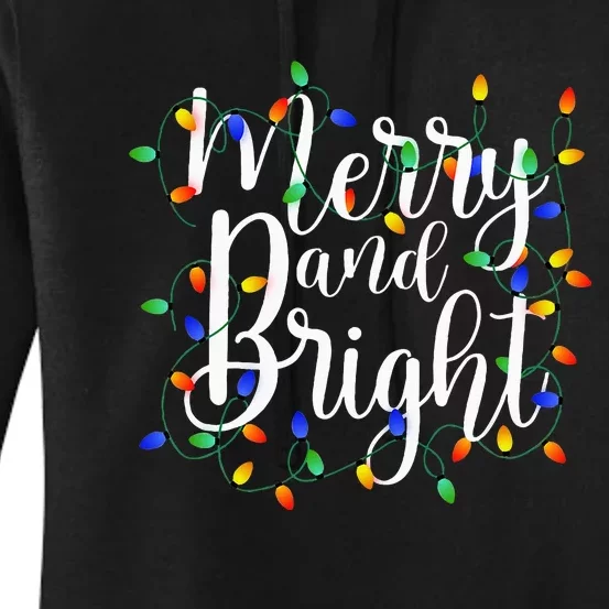 Funny Merry and Bright Christmas Lights Xmas Holiday Women's Pullover Hoodie