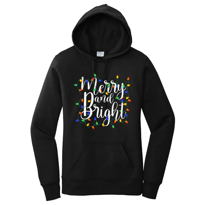 Funny Merry and Bright Christmas Lights Xmas Holiday Women's Pullover Hoodie