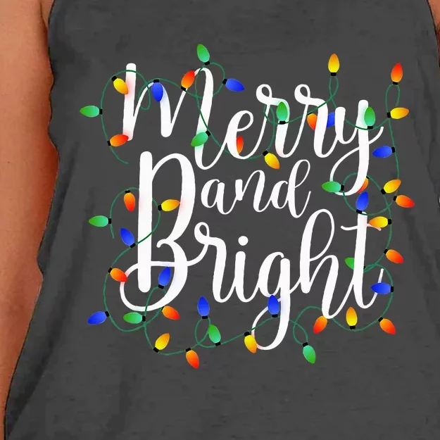 Funny Merry and Bright Christmas Lights Xmas Holiday Women's Knotted Racerback Tank