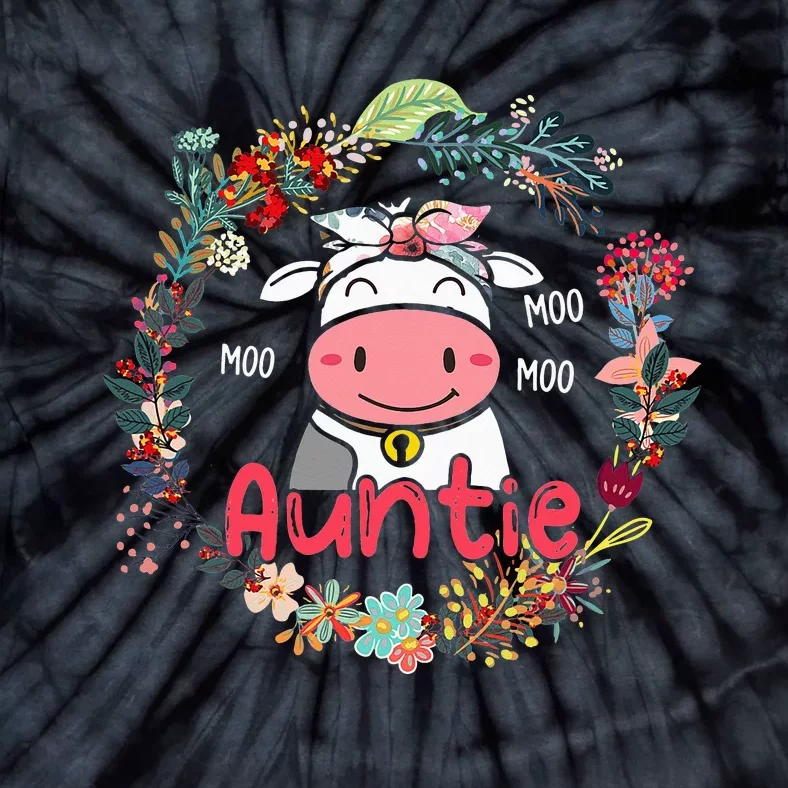 Funny Moo Auntie Cute Cow Bow Tie Flowers Happy Mother's Day Tie-Dye T-Shirt