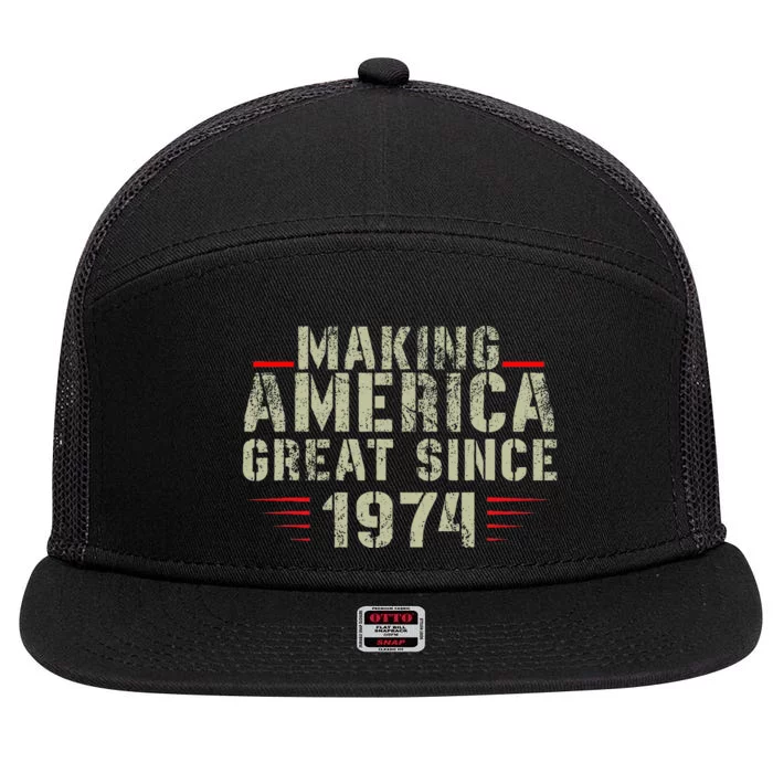 Funny Making America Great Since 1974 Design 48th Birthday 7 Panel Mesh Trucker Snapback Hat