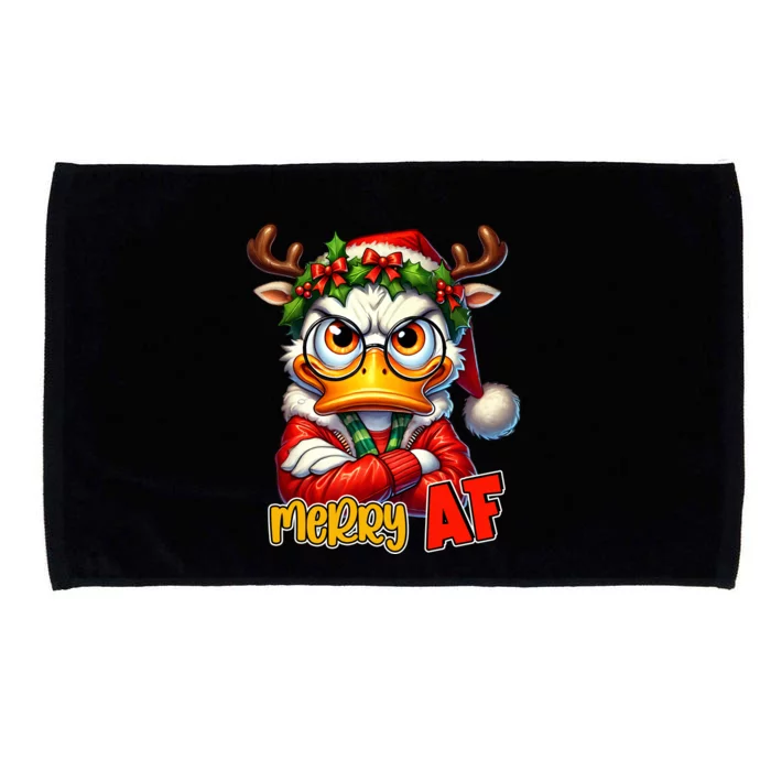 Funny Merry Af Sarcastic Grumpy Duck Christmas Microfiber Hand Towel