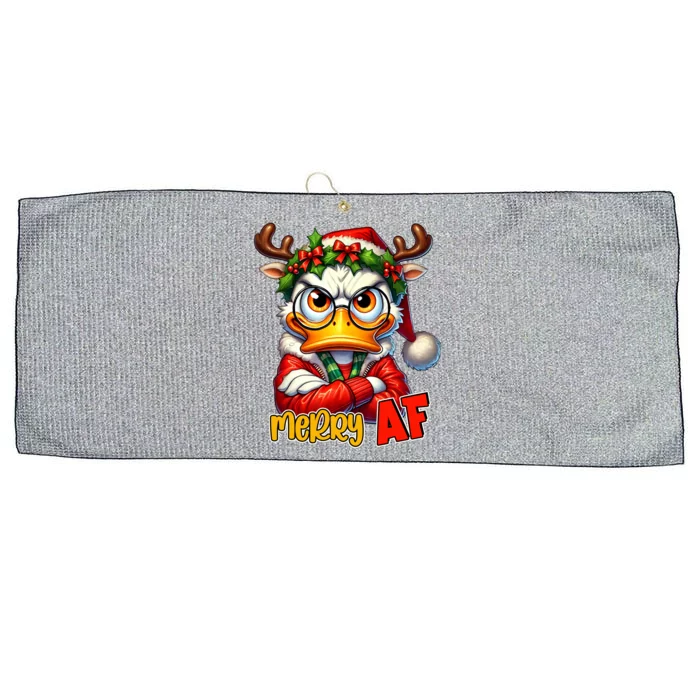 Funny Merry Af Sarcastic Grumpy Duck Christmas Large Microfiber Waffle Golf Towel