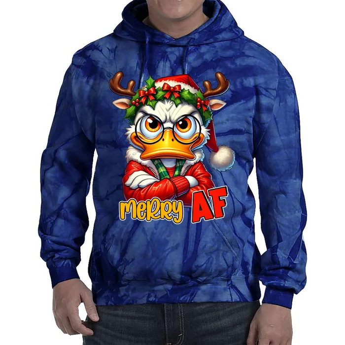 Funny Merry Af Sarcastic Grumpy Duck Christmas Tie Dye Hoodie