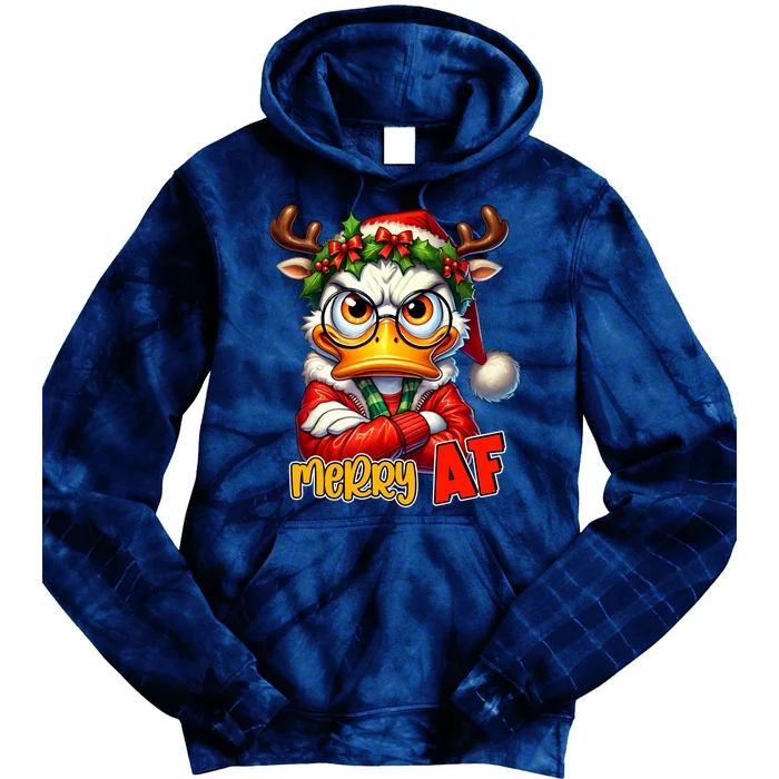 Funny Merry Af Sarcastic Grumpy Duck Christmas Tie Dye Hoodie