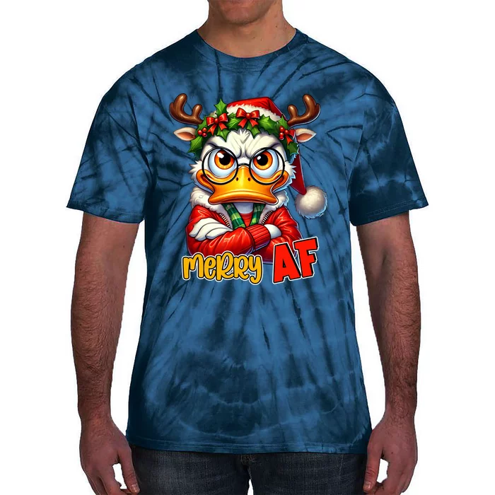 Funny Merry Af Sarcastic Grumpy Duck Christmas Tie-Dye T-Shirt