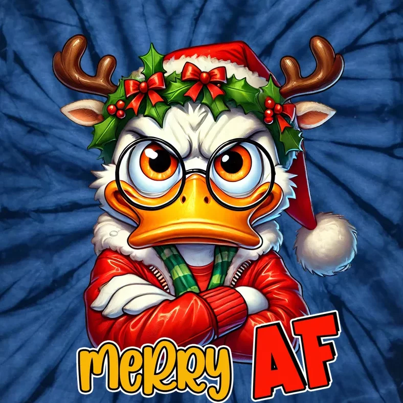 Funny Merry Af Sarcastic Grumpy Duck Christmas Tie-Dye T-Shirt