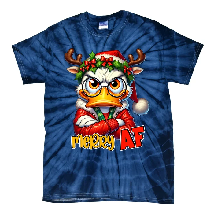 Funny Merry Af Sarcastic Grumpy Duck Christmas Tie-Dye T-Shirt