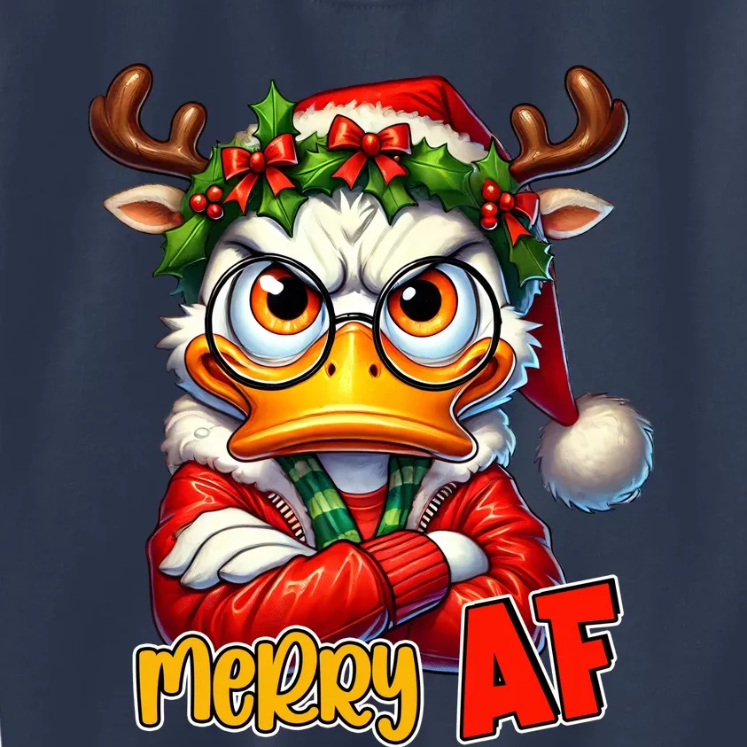 Funny Merry Af Sarcastic Grumpy Duck Christmas Kids Sweatshirt