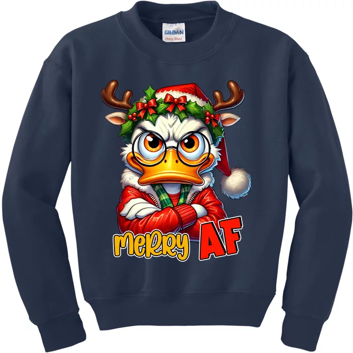 Funny Merry Af Sarcastic Grumpy Duck Christmas Kids Sweatshirt