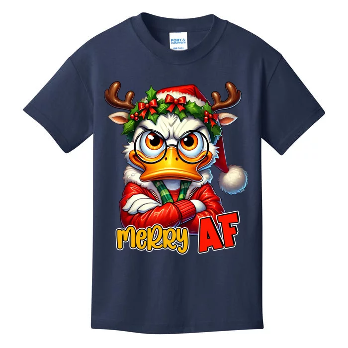 Funny Merry Af Sarcastic Grumpy Duck Christmas Kids T-Shirt