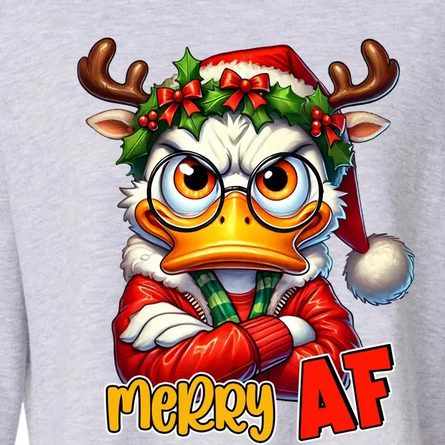 Funny Merry Af Sarcastic Grumpy Duck Christmas Cropped Pullover Crew