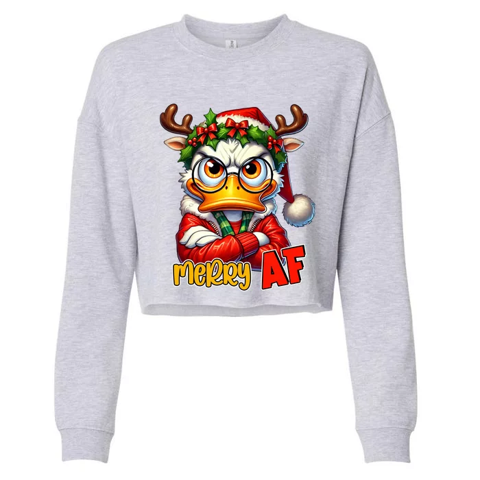 Funny Merry Af Sarcastic Grumpy Duck Christmas Cropped Pullover Crew