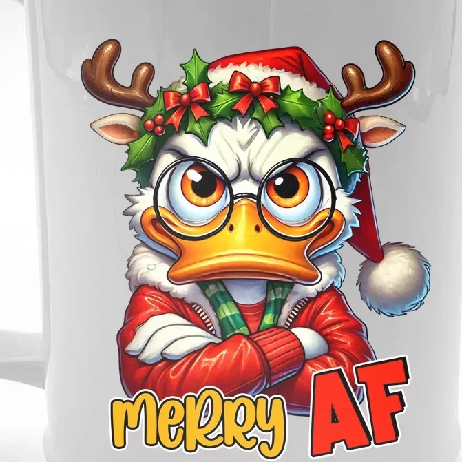 Funny Merry Af Sarcastic Grumpy Duck Christmas Front & Back Beer Stein